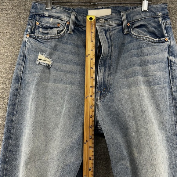 Mother Superior High Waisted Rider Skimp Jeans Women Sz 32 Light Blue Distressed - Picture 9 of 13